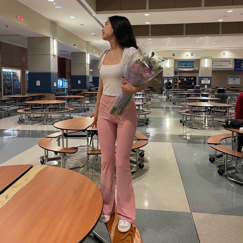 Ribbed Pink Flare Leggings